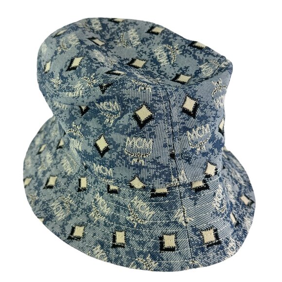 MCM Light Blue Fedora Monogram and Diamonds Print Bucket Hat Jacquard main image 4